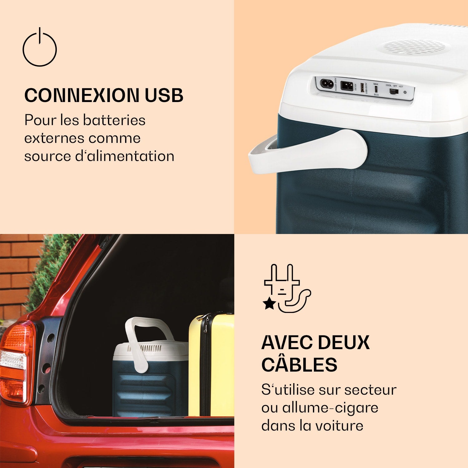 BeerBelly 21 Glacière électrique Fonction de refroidissement et de réchauffement Port USB Mode ECO