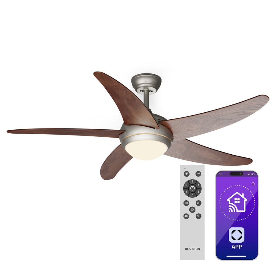 Bolero ventilateur de plafond 2 en 1 132 cm luminaire 55 W télécommande contrôle par application 2 sens de marche