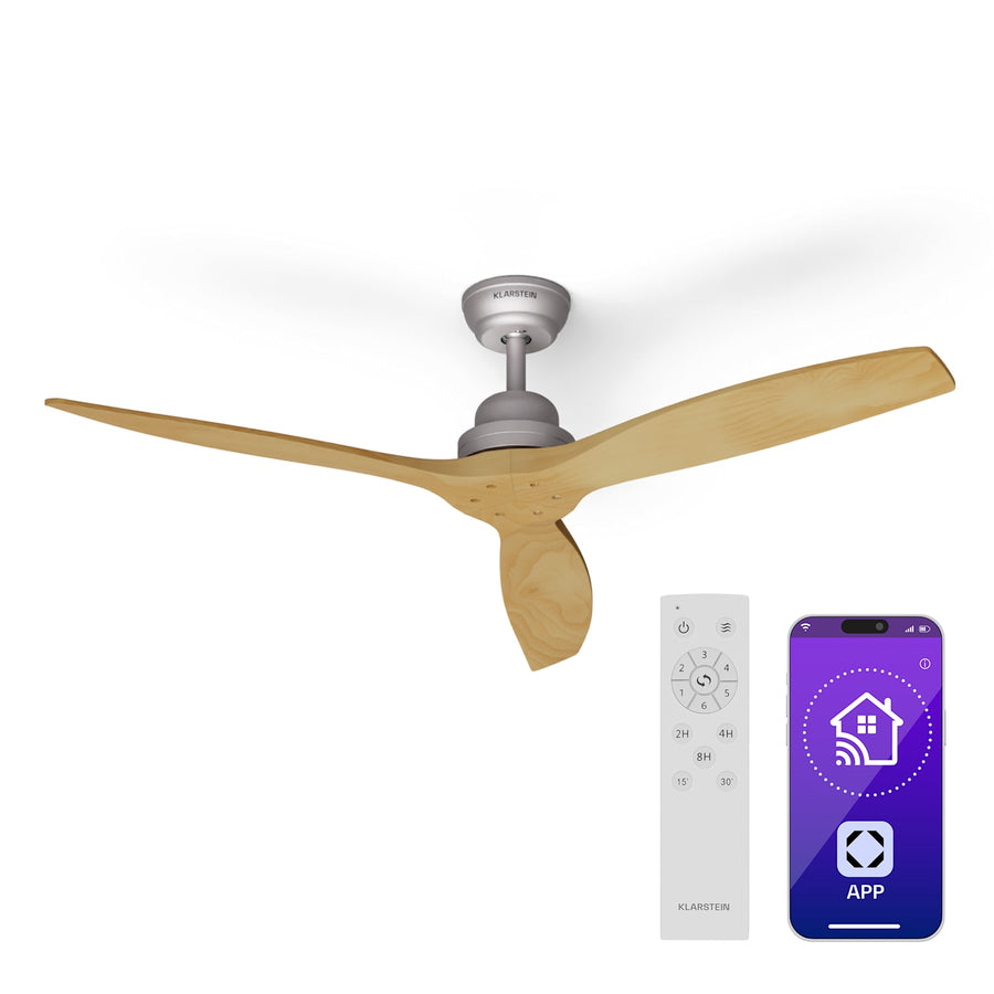 Santa Elena Ventilateur de plafond 52" 10260m³/h Pales en bois véritable 6 vitesses Télécommande