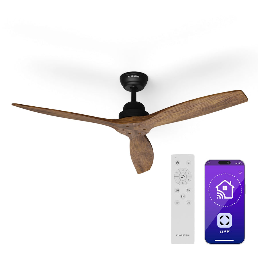 Santa Elena Ventilateur de plafond 52" 10260m³/h Pales en bois véritable 6 vitesses Télécommande
