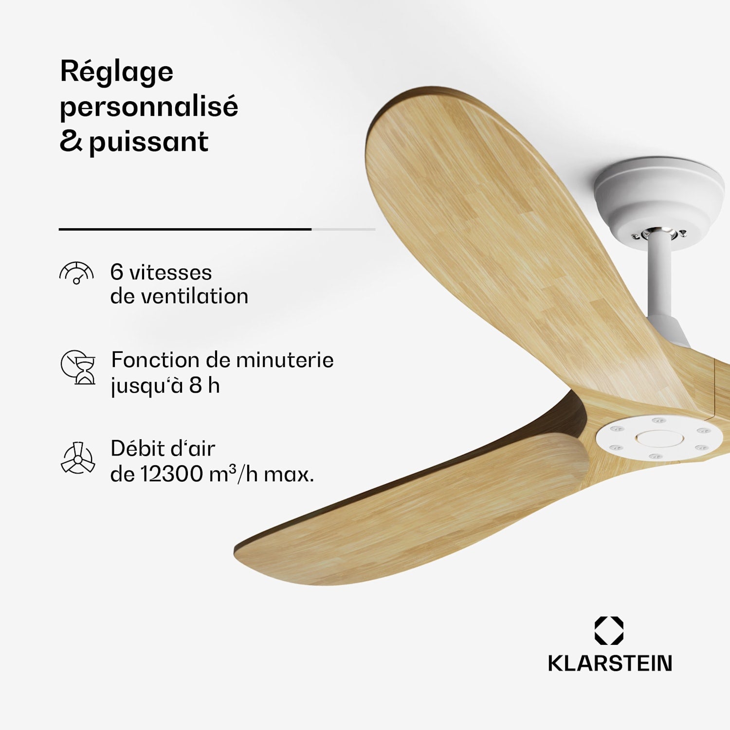 Bahama Breeze Smart Ventilateur de plafond | Pales de rotor en bois massif | Télécommande + contrôle par application