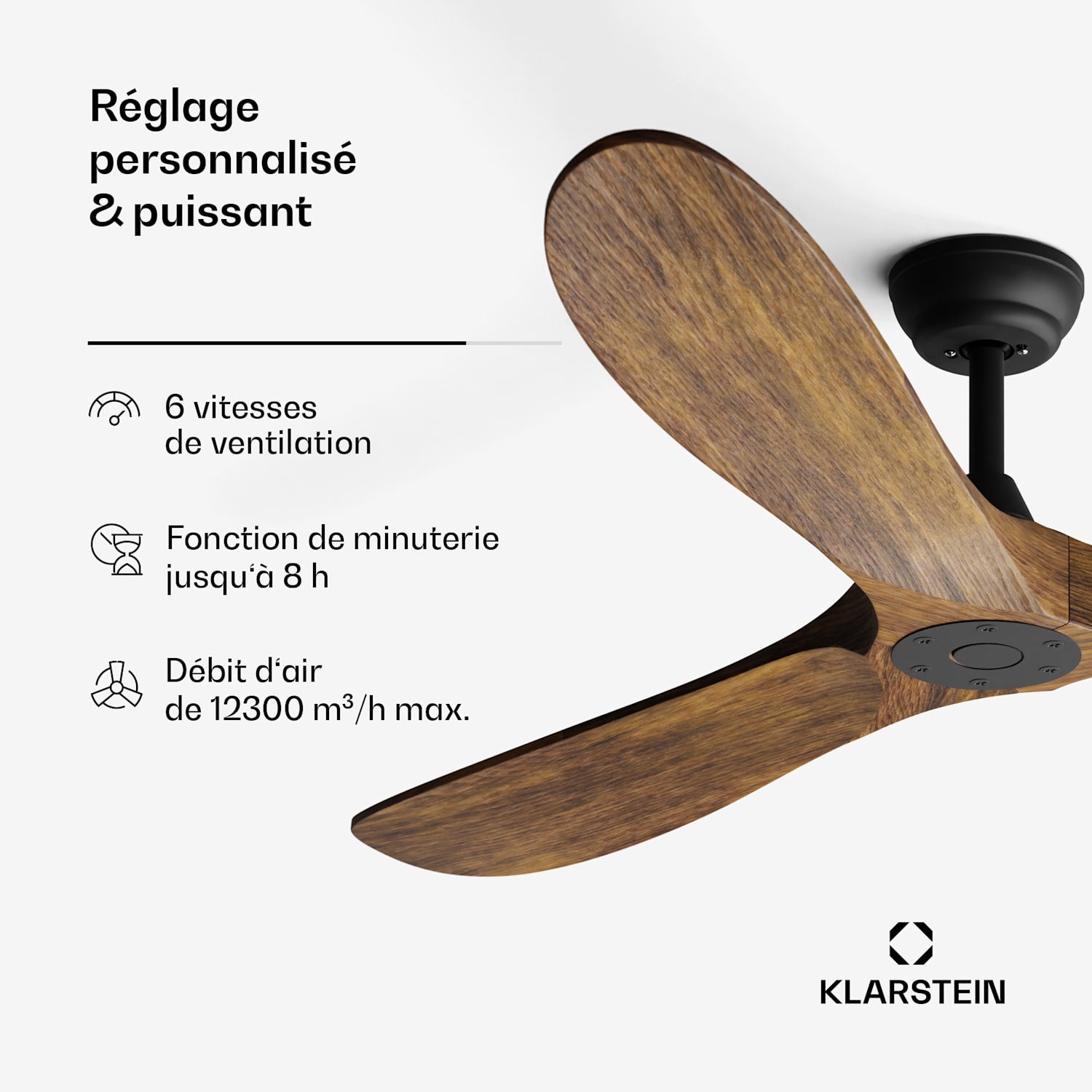 Bahama Breeze Smart Ventilateur de plafond | Pales de rotor en bois massif | Télécommande + contrôle par application