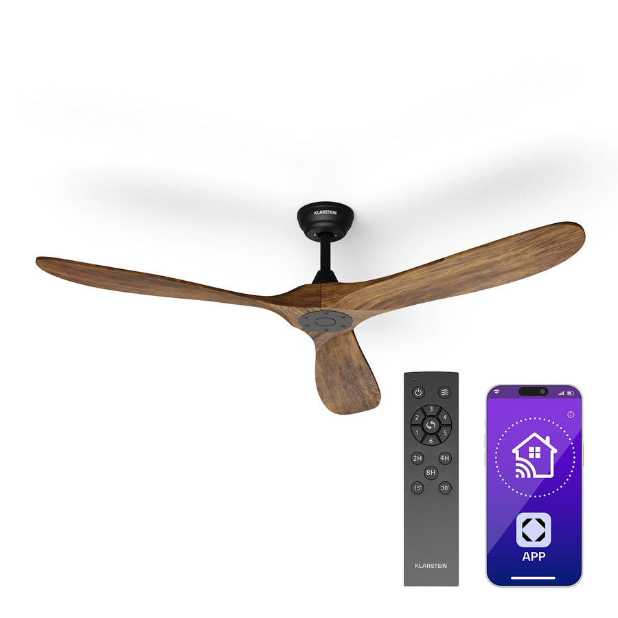 Bahama Breeze Smart Ventilateur de plafond | Pales de rotor en bois massif | Télécommande + contrôle par application