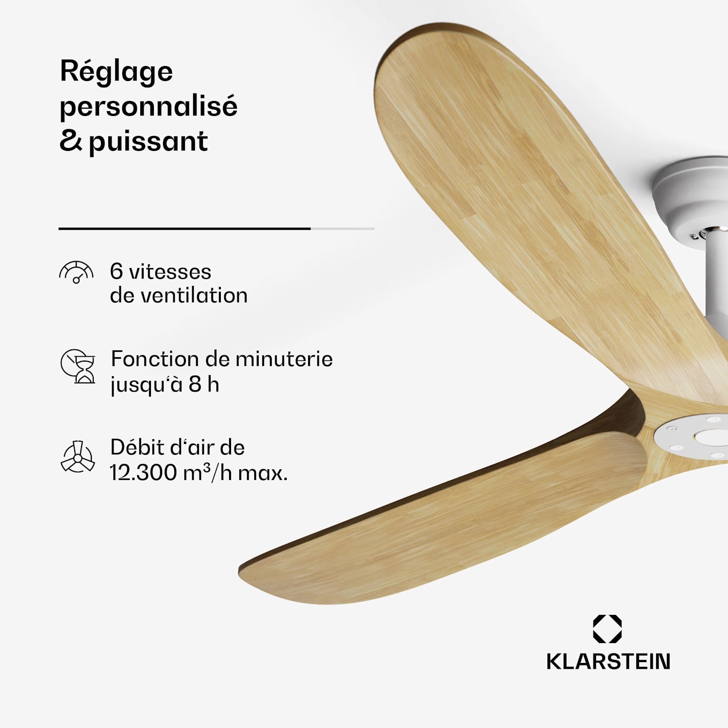 Bahama Breeze Smart Ventilateur de plafond | Pales de rotor en bois massif | Télécommande + contrôle par application