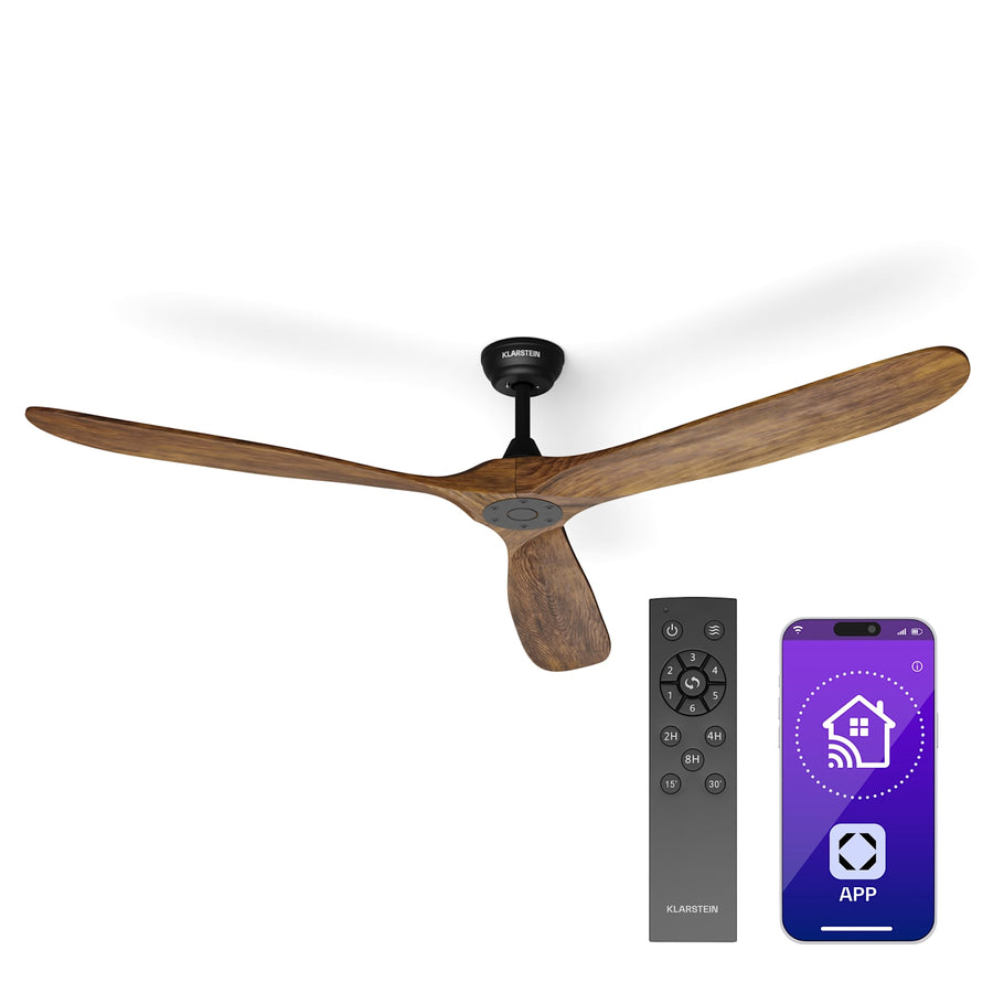 Bahama Breeze Smart Ventilateur de plafond | Pales de rotor en bois massif | Télécommande + contrôle par application