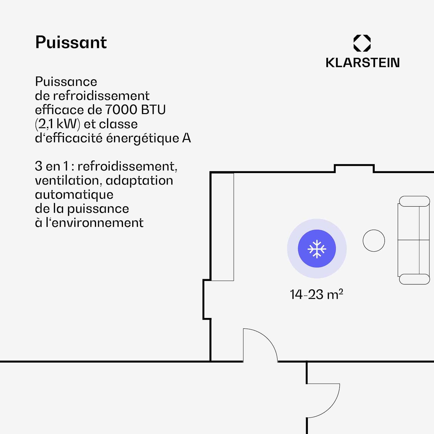 Aero Ring 7K climatiseur mobile intelligent 7 000 BTU pour max. 25 m² avec commande vocale