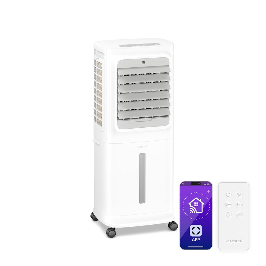 Breezcube Rafraîchiseur d'air connecté avec refroidissement à eau | 340 m³/h | 10 l | 30 m² | 3 modes | 50 W